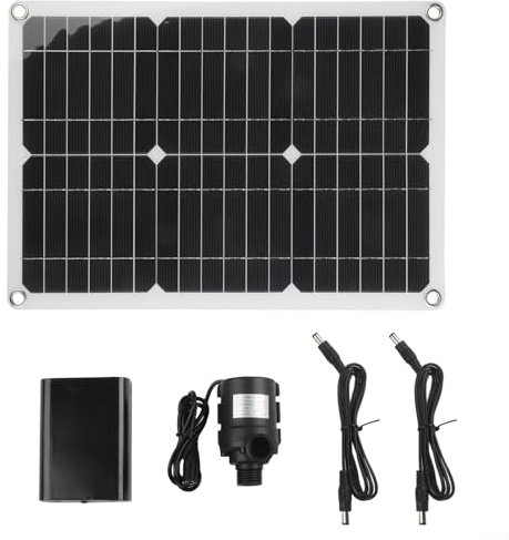 Besttoolifes Sistema de bomba solar de fuente de 20 W con almacenamiento de batería CC 12 V 800 L/H, motor sin escobillas, panel ultrafino para jardín, piscina, pecera, estanque, acuario