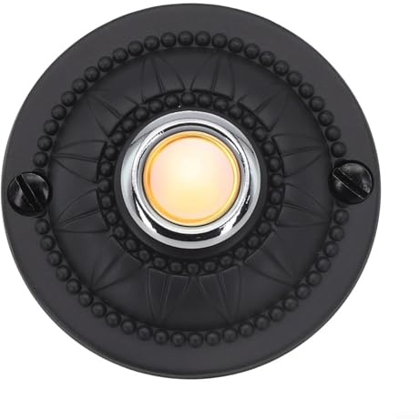 Eisen Türklingel Druckknopf mit LED-Licht Wasserdicht Rund Beleuchtet Haustür Klingelschalter Kabelgebunden Ersatz Montagezubehör für Hauseingang Moderne Klassische Wandhalterung Schwarz 5,1 cm