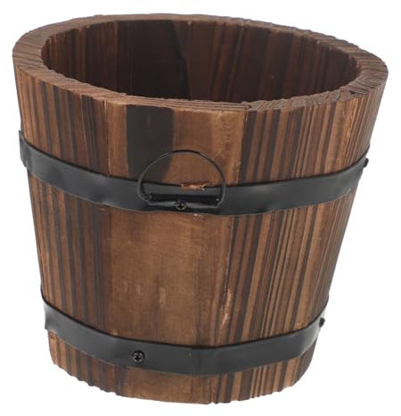 Milisten Vintage Carbonized Wooden Barrel Planter Pot for Small Plants Decorative Rustic Planter for Succulents and Garden Flowers Compact Size
