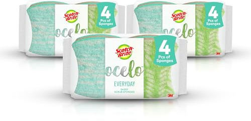 Scotch-Brite ocelo Non-Scratch Scrub Sponges, Assorted Designs, Scratch-Free for Nonstick Cookware & Dishes, Kitchen & Bathroom Use, Reusable Multi-Surface Cleaning Sponges (12 Count (Pack of 3))