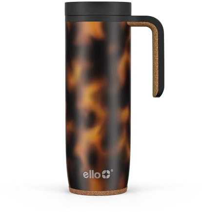 Ello Magnet 18oz Vacuum Insulated Stainless Steel Travel Mug with Side Handle and Leak-Proof Slider Lid and Built-in Coaster, Keeps Hot for 5 Hours, Perfect for Coffee or Tea, BPA-Free, Tortoiseshell