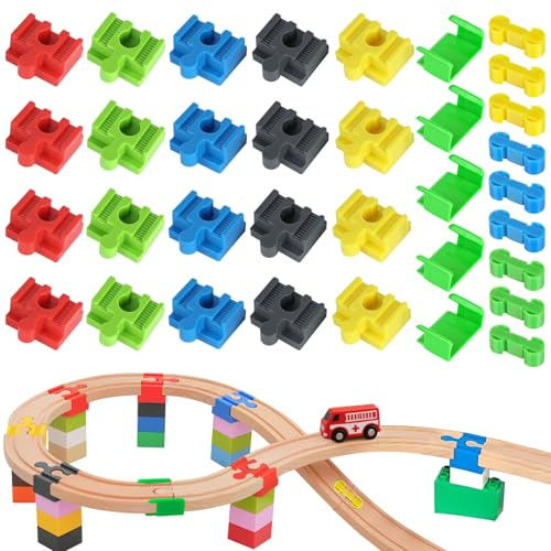 34 Stück Holzeisenbahn Schienen Adapter, Universal Schienenverbinder aus Kunststoff, Holz Schienen Connectors, Eisenbahn Spielzeug Zubehör für Kinder im Alter Von 3-14