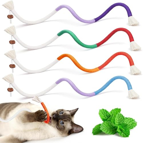 soodyoow 4 Juguete De Dentición para Gatos, Juguete Cuerda Gato, Cuerda Dental para Gato, Juguetes Interactivos Gatos para Juguetes Gat Limpiar Los Dientes y Liberar El Estrés