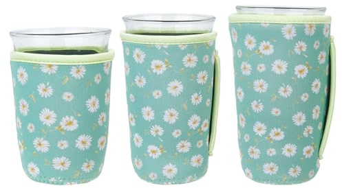 letsinstyle 3 PCS Reusable Iced Coffee Cup Sleeve with Handle, Protective Cold Drinks Sleeves, Insulator Neoprene Coffee Cup Cooler Sleeves for 16-18oz/22-24oz/30-32oz Coffee Drink Sleeves