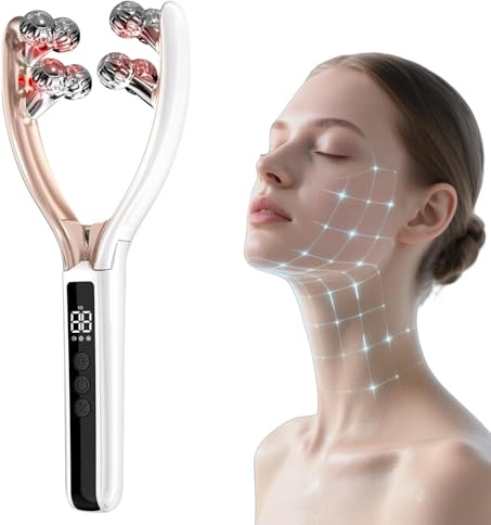 AILEDA Appareil Anti Rides Visage Massage,EMS Anti-Âge 3D Rouleau de Masseur Facial,Appareil de Beauté Microcourants à 2 modes LED,Pour Visage Cou Double Menton Lifting,Pétrissage,soins de la peau