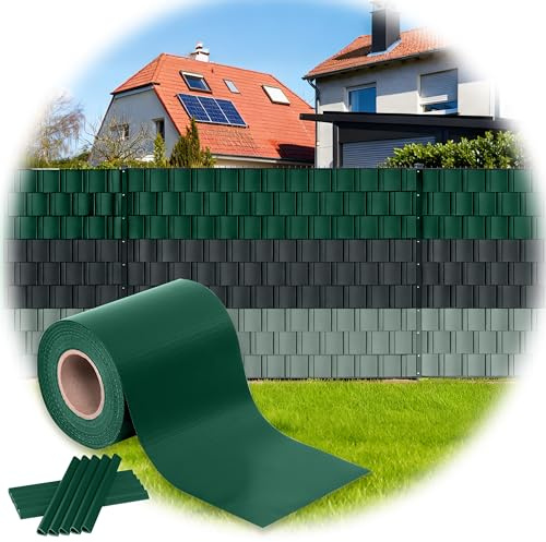 Sichtschutzstreifen für Doppelstabmatten, 35 m x 19 cm, (RAL6005) Grün | PVC Premium sichtschutz zaun, blickdichte Zaunfolie, UV-beständig, Windschutz für Zäune