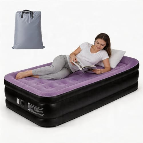 LEADZM Luftbett 1 Person, Selbstaufblasende Luftmatratze mit integrierter elektrischer Pumpe, 190x99x45 cm Gästebett, 3 Min Aufblasen, 204 kg Belastbarkeit, Flockoberfläche, Lila (Lila, Einzel)