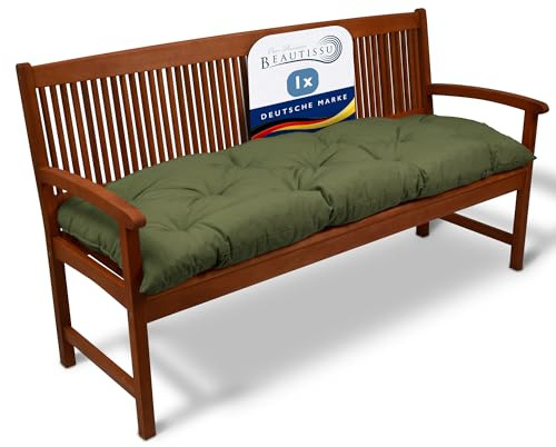 Beautissu Bankauflage Sitzkissen für Gartenbank Sitzbank Bankpolster | 150x50x10cm Olivgrün Polster Auflage Outdoor für Hollywoodschaukel Gartenbankauflage Sitzer Flair BK
