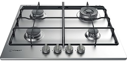 Indesit THP 642 W/IX/I Plaque de cuisson à gaz de 60 cm 4 brûleurs à gaz dont 1 High Power Flame, allumage électronique sous poignée, soupape de sécurité gaz, 2 grilles émaillées.