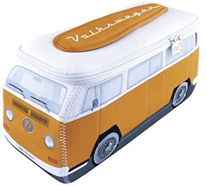BRISA VW Collection - Volkswagen Neopren Universal-Schmink-Kosmetik-Kultur-Reise-Apotheke-Tasche-Beutel im T2 Bulli Bus Design (Orange & Weiß/Groß)