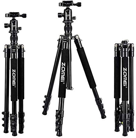 Zomei Q555 62.5'' Camera Tripod,Lightweight and Compact Aluminum Portable Travel Tripod with 360 Degree Ball Head for Vlog Nikon Canon Sony All DSLR and Digital Camera