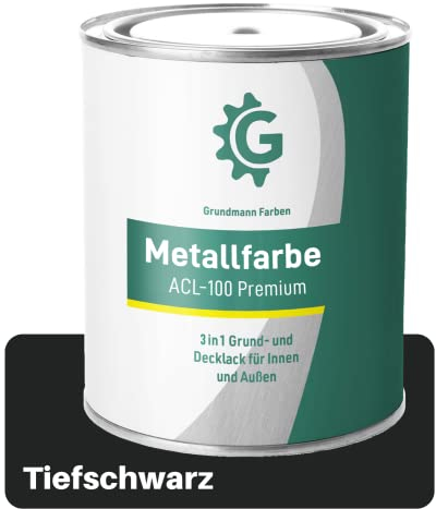 Grundmann Metallfarbe ACL 100 - Schwarz 3 Kg - Seidenmatt - 4in1 Metallschutzlack inkl. Rostschutz und Grundierung - RAL 9005 Tiefschwarz