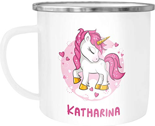 SpecialMe® Emaille-Tasse mit Namen Einhorn Emaille-Becher personalisierte Geschenke Frauen Mädchen Namensbecher weiß-metall Emailletasse