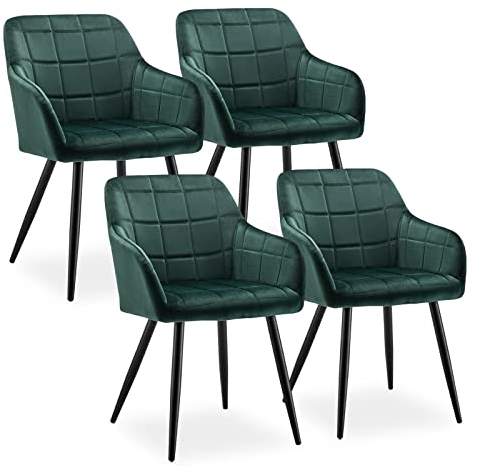 CLIPOP Esszimmerstühle 4er Set Stühle mit Armlehne, Samt Bezug, Esszimmerstuhl Küchenstuhl Polsterstuhl, Stühle für Esszimmer (Samt Grün, 4er Set)
