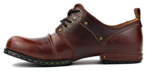 OSSTONE Chukka Stivali Cowboy Biker Boots Maschio Mens Motociclo Botas in Pelle Vitello Western retrò Stile Uomo Stivali Piatto Caviglia Stivaletti Boots 6015-1-Red-10.5