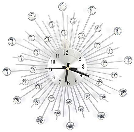 Modern Wanduhr Funk Bürouhr 3D Funkelnde Bling Decor Wohnzimmeruhr ohne tickgeräusche Geräuschlos Metalluhr für Wohnzimmer Schlafzimmer Büro Hotel, Silber, 30 x 30 cm