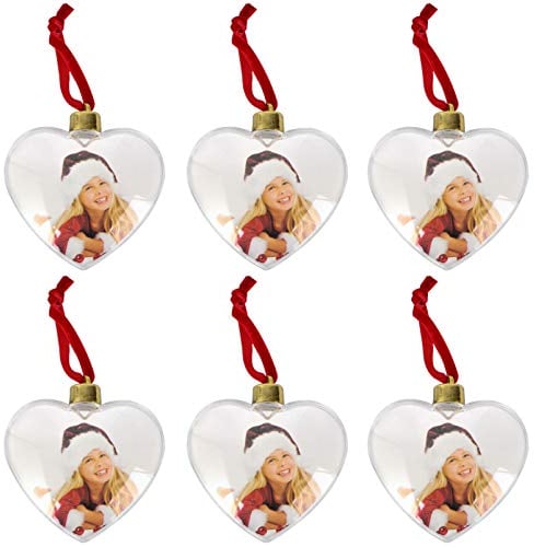 VALICLUD 6 Stücke Fotorahmen Christbaumschmuck Bilderrahmen Anhänger Herz Foto Tannenbaum Kugeln Baumschmuck Baumbehang Weihnachtsdeko Xmas Party Familie Andenken Geschenk