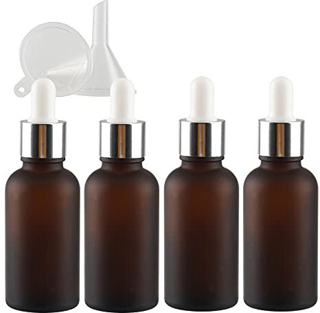 TIANZD 4 Stück 30 ml Leere Matt Braun Braunglasflasche Tropfflasche Pipettenflaschen mit Glaspipette, 30ml Glasflasche mit Tropfpipette mit Silber Schraubverschluss für ätherische Öle, Parfüm Öle