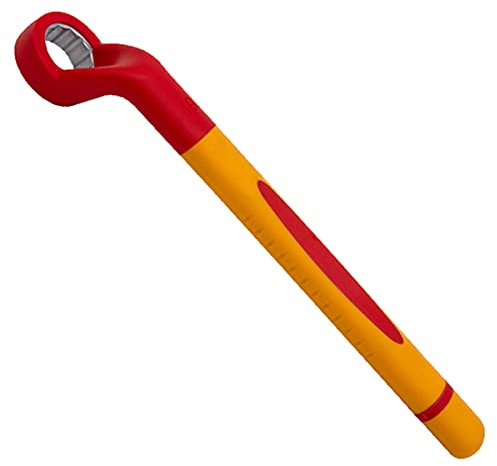 WEDO Isolierter Ringschlüssel,VDE 1000V Ringschraubenschlüssel gekröpft,SW 16mm,Länge 220mm,CR-V Stahl,isoliert mit Mehrkomponenten-Hüllen,GS-Zertifikat,IEC 60900