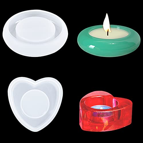 FineInno 2 Piezas Molde Resina Portavelas Tealight Candle Holder Resin Molds Moldes de Silicona Candelabro Cristal Epoxi Moldes para DIY Maceta Caja de Joyería