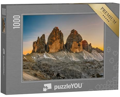 puzzleYOU: Puzzle 1000 Teile „Die DREI Zinnen im Sonnenuntergang, Trentino, Südtirol“ – aus der Puzzle-Kollektion Berge, Natur, Regionen, DREI Zinnen, Berge & Täler