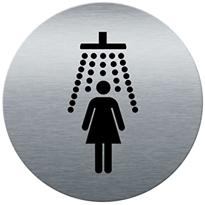 AUA SIGNALETIQUE - Plaque de porte Aluminium brossé imprimé AluSign Ø 85 mm - épaisseur. 3 mm - Double Face adhésif au dos (Douche femme)