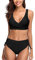 heekpek Costume da Bagno Donna Due Pezzi Costumi Push Up Scollo a V Top Bikini con Lacci Incrociati sul Retro e Pantaloncini da Bagno con Coulisse Laterale a Pieghe Bikini Donna Mare, Nero, M