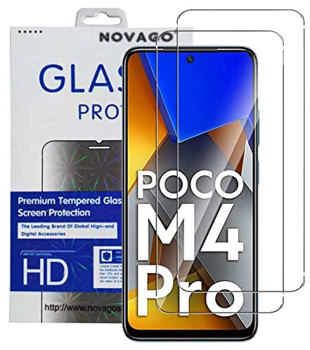 NOVAGO Compatible con Xiaomi Poco M4 Pro 4G -Pack de 2 protectores de pantalla de cristal templado sólido 9H (transparente), no cubre toda la pantalla