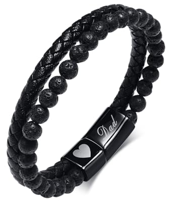 TempBeau Armband Tigerauge Herren Lederarmband Mehrreihiges : Geflochtenes mit Edelstahl Verschluss für Männer 8.46'' Länge Armreif Manschette Naturstein