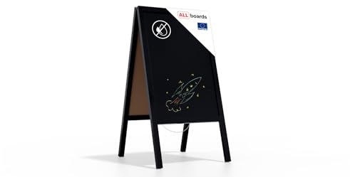 ALLboards Kundenstopper mit Schwarz, lackiertem Holzrahmen 118x61cm, Werbetafel, Gehwegaufsteller, Aufsteller, Straßenreiter, Kreide