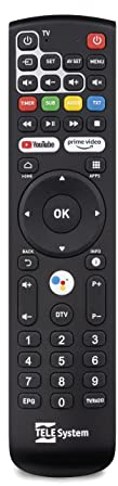 TELE System Telecomando Orginale Bluetooth per Decoder UP T2 4K Android TV, con pulsante dedicato voice control Google Assistant e tasti dedicati alla TV