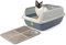 CAT CENTRE Big Grey Open Cat Litter Tray + Cream Tray Mat High Sided Rim Extra Deep Anti-Spillage XL Toilet Box Pan Loo High-Spraying Adult Cats Lowered Entry Step Detachable Rim Rounded Corners