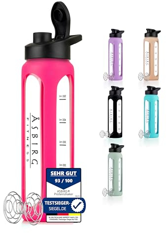 Asbirg Fitness Shaker à protéines en verre avec boule en spirale Rose