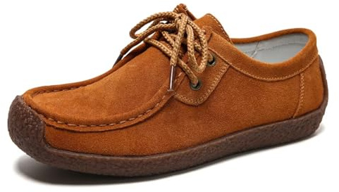 Sunporx Mujer con Cordones Casuales De Ante Mocasines Suaves Oxford Zapatos | Cómodos De piel Conducir Interior y exterior Viajar Oficina Caminar Para el día a día Mocasines Zapatos