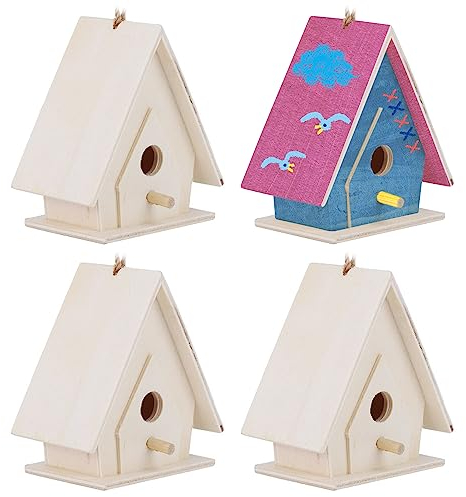 4 Stück Vogelhäuschen aus Holz 7x4x6,5 cm Mini Hänge Vogelnester Ornamente DIY Unfertiges Holz Vogelhaus Garten Balkon Hof für Kinder zum Bemalen, Dekoration des Gartenhofs, #2