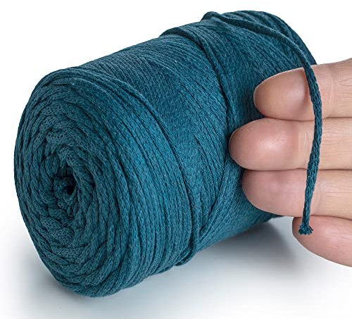 MeriWoolArt® Makramee Garn Ozean 2 mm x 250 m Baumwollkordel, recyceltes weiches Baumwollgarn für das Stricken von Pflanzenhängern, Schmuckherstellung, Häkeltaschen