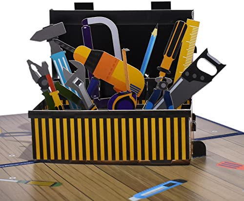 Magic Ants 3D Pop-Up Werkzeugkasten Karte, Handwerker Geburtstagskarte, Einzigartige Pop-Up Karte für Vater, Ehemann, DIY-Fans, Handwerker, Valentinstag, Vatertag, Geburtstagskarte mit Werkzeugen