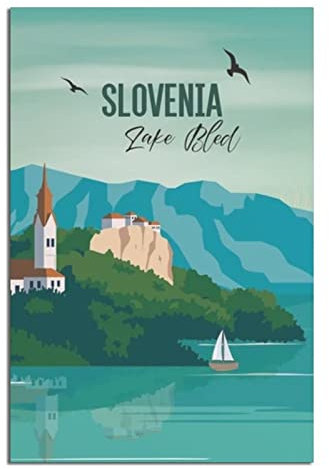 EWPLOREWASP Lake Bled Slowenien Vintage Reise Poster Leinwand Kunst Poster Geschenk Wanddekoration Gemälde Poster Dekorative Poster