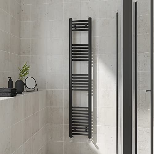 Warmehaus Straight Heated Towel Rail Black Bathroom Ladder Style Radiator Central Heating 1600x300mm
