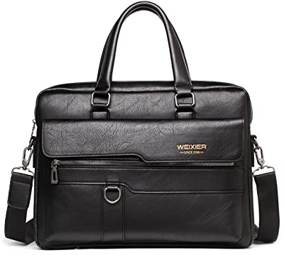 FANDARE Ventiquattrore Uomo Borsa Porta PC da Lavoro Borsa a Tracolla in PU Pelle Borsa Cartella Borse per 12.9 Pollici PC Borsa Messenger per Ufficio Università Insegnanti Scuola Business Nero