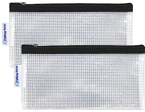 Waytex 2 Stück transparente Federmäppchen mit Reißverschluss, aus Eva, ohne PVC, Flache Form, 22 x 11 cm, Rand Farbe, Schwarz, 22 x 11 x 0,8 cm, Federmäppchen