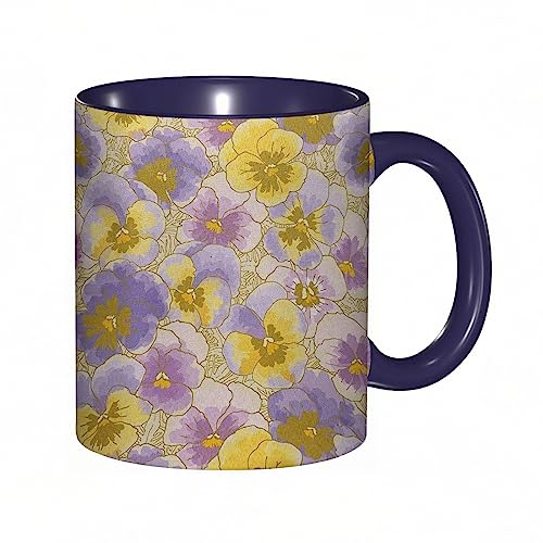 kaffeebecher Mug Handgezeichnetes Stiefmütterchen Blumen botanisches Aquarellmuster,kaffeebecher porzellan, tasse Füllmenge 330 ml - sehr interessante bedruckte Teetassen