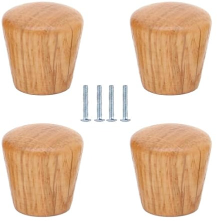 PILYON Schrank Knauf 4 Stück Massivholzknöpfe Und -Griffe,Mini-Griff,Kleiderschrank,Schublade,Runder Kleiner Griff,Eiche,22X22mm,Gebogene Oberfläche