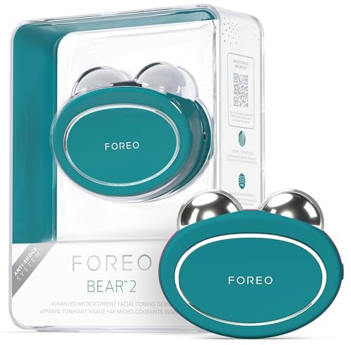 FOREO BEAR 2 - Tonificador facial de microcorrientes - Masajeador facial antiarrugas - Lifting facial inmediato - Reafirma y define - Evergreen