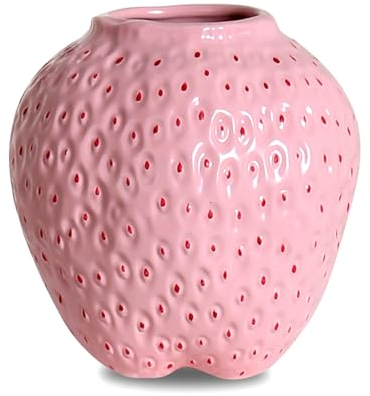 SANFERGE Erdbeer-Keramik-Blumenvase, Mini-dekorative süße Obst-Ornament-Vase für Blumenarrangement, einzigartig für Moderne Vintage-Heimküche, Büro, Dekoration, Mittelstück, klein, Rosa