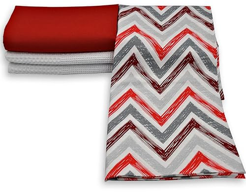 Virginia Tex baumwollstoff-Set 3 Stück 60 x 150 cm Tex Standard 100 in verschiedenen farben waffelpique-stoff und 2 x baumwollstoff meterware 100% baumwolle stoffe zum (Rot Zig-Zag)