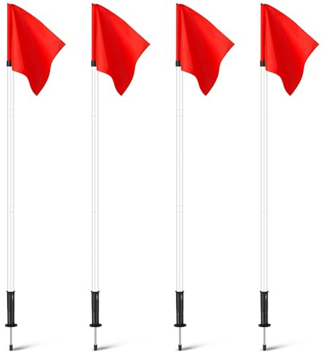 VitalCozy 4 Pcs 2 in 1 Soccer Corner Flags Agility Poles for Field 5 ft Portable Spring Loaded Flags Soccer Poles Dribbling Football Equipment for Training