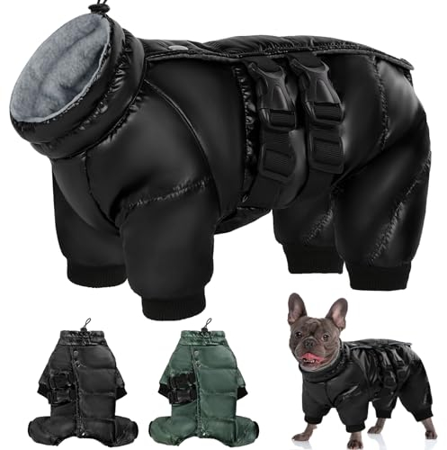 AOFITEE Kleiner Hund Wintermantel, Ganzkörper Hundemäntel für kaltes Wetter Warme Fleece Rollkragen Hundejacke, Verstellbarer Vierbeiner Hundemantel Hundeschneejacken für kleine mittlere Hunde