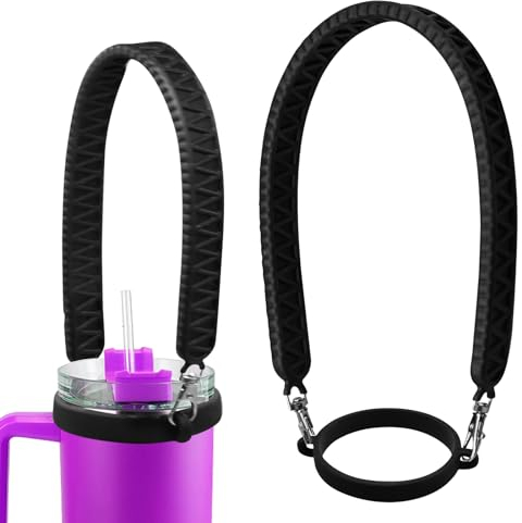 Water Bottle Holder With Strap - Silicone Carrier Sling Handle for 8-40oz Bottles - Compatible With Stanley Cup Accessories (Black)