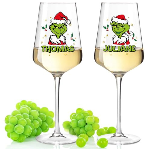 GRAVURZEILE Leonardo Puccini Weinglas mit UV-Druck - Grinch - Personalisiert mit Namen - Persönliche Geschenke für Weinliebhaber - Geschenk für Frauen & Männer zu Weihnachten - Puccini Set